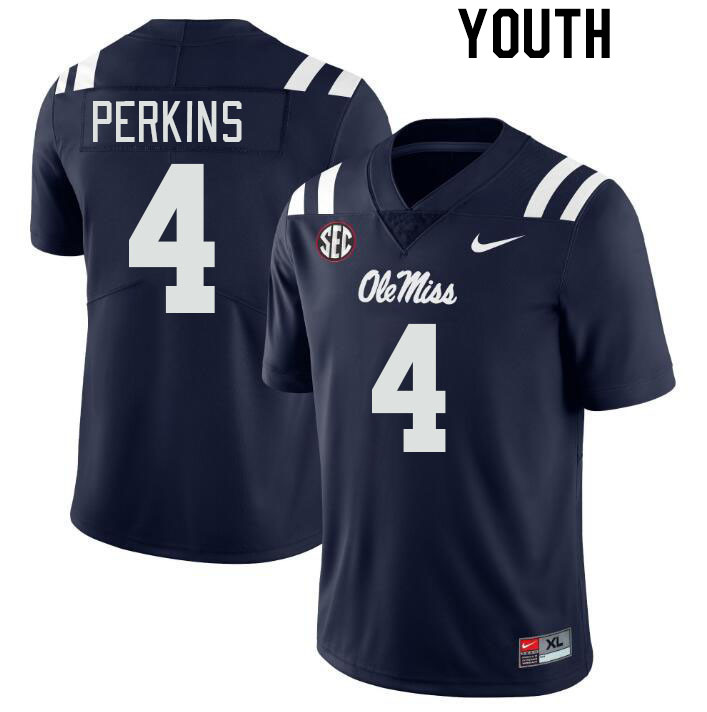 Youth #4 Suntarine Perkins Ole Miss Rebels College Football Jerseyes Stitched Sale-Navy - Click Image to Close